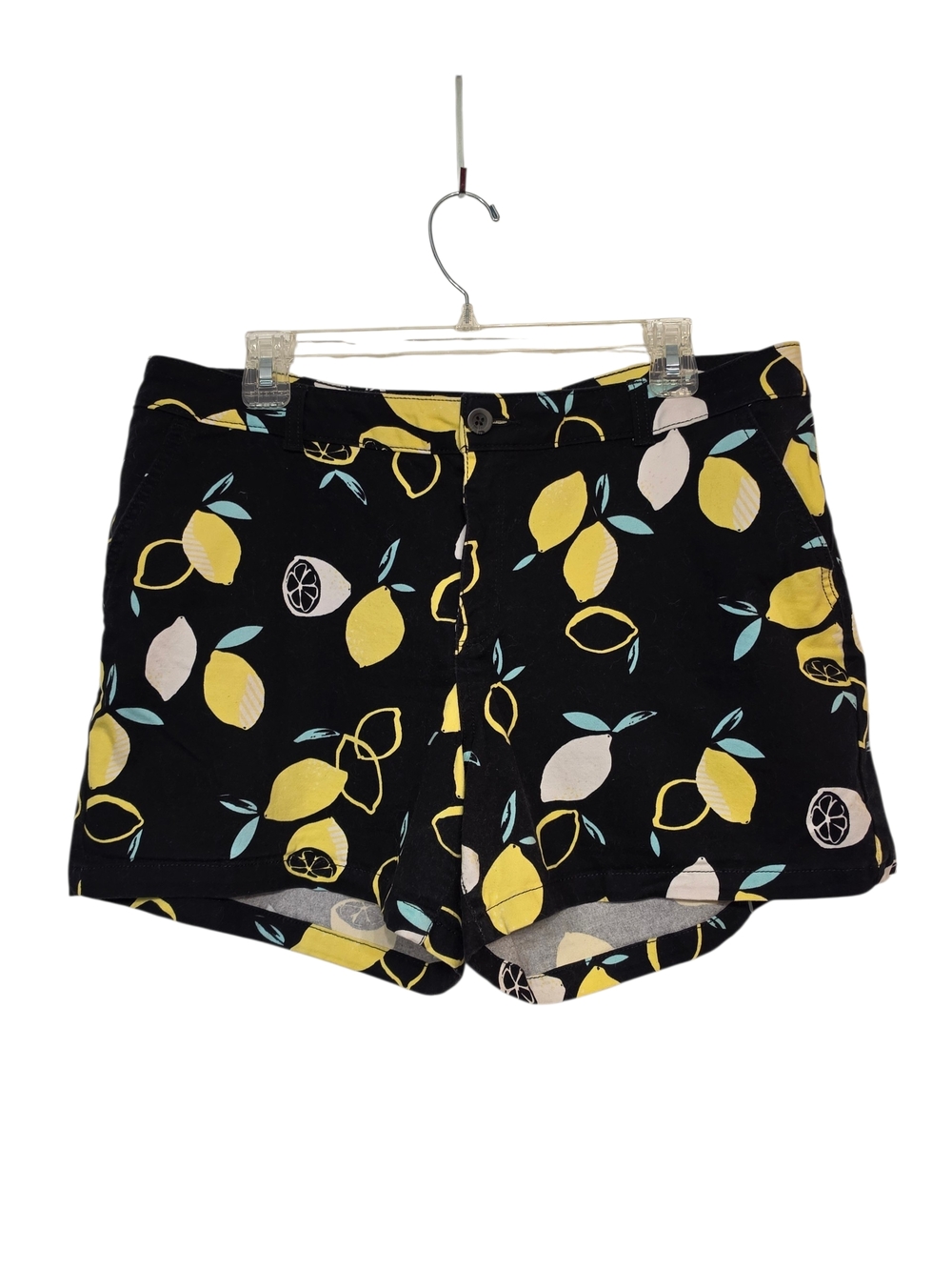 a.n.a. Twill Lemon‑Print Shorts – Women’s 18 – Black/Yellow/White